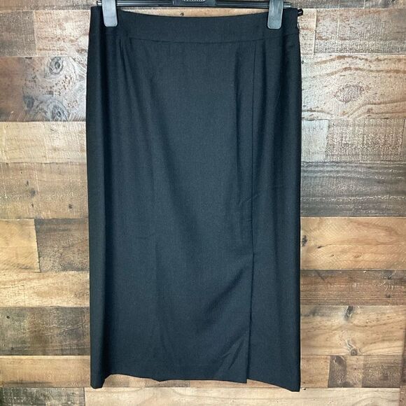 Carlisle Maxi Skirt A Line Wool Black Lined Side Zipper Front Back Slits 14 - Picture 12 of 12